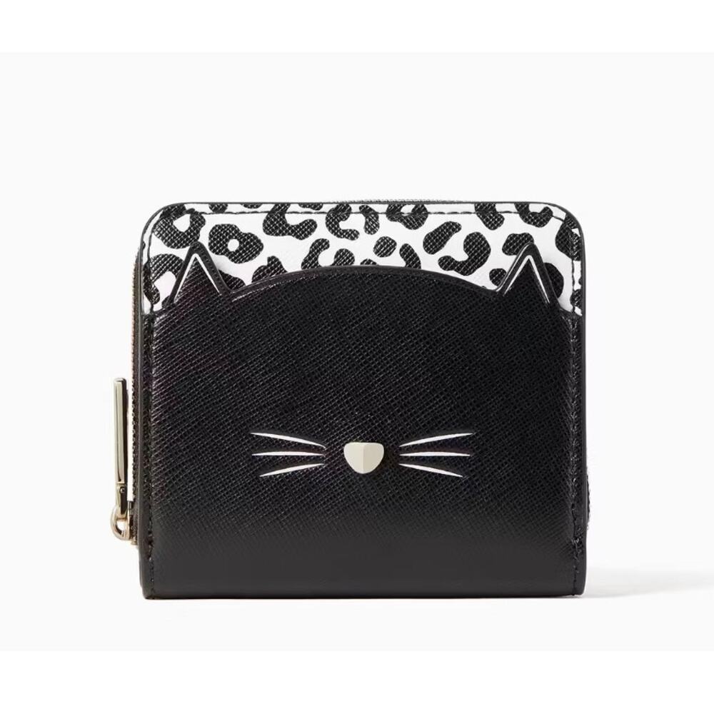 Black Cat Zip-Around Compact Wallet